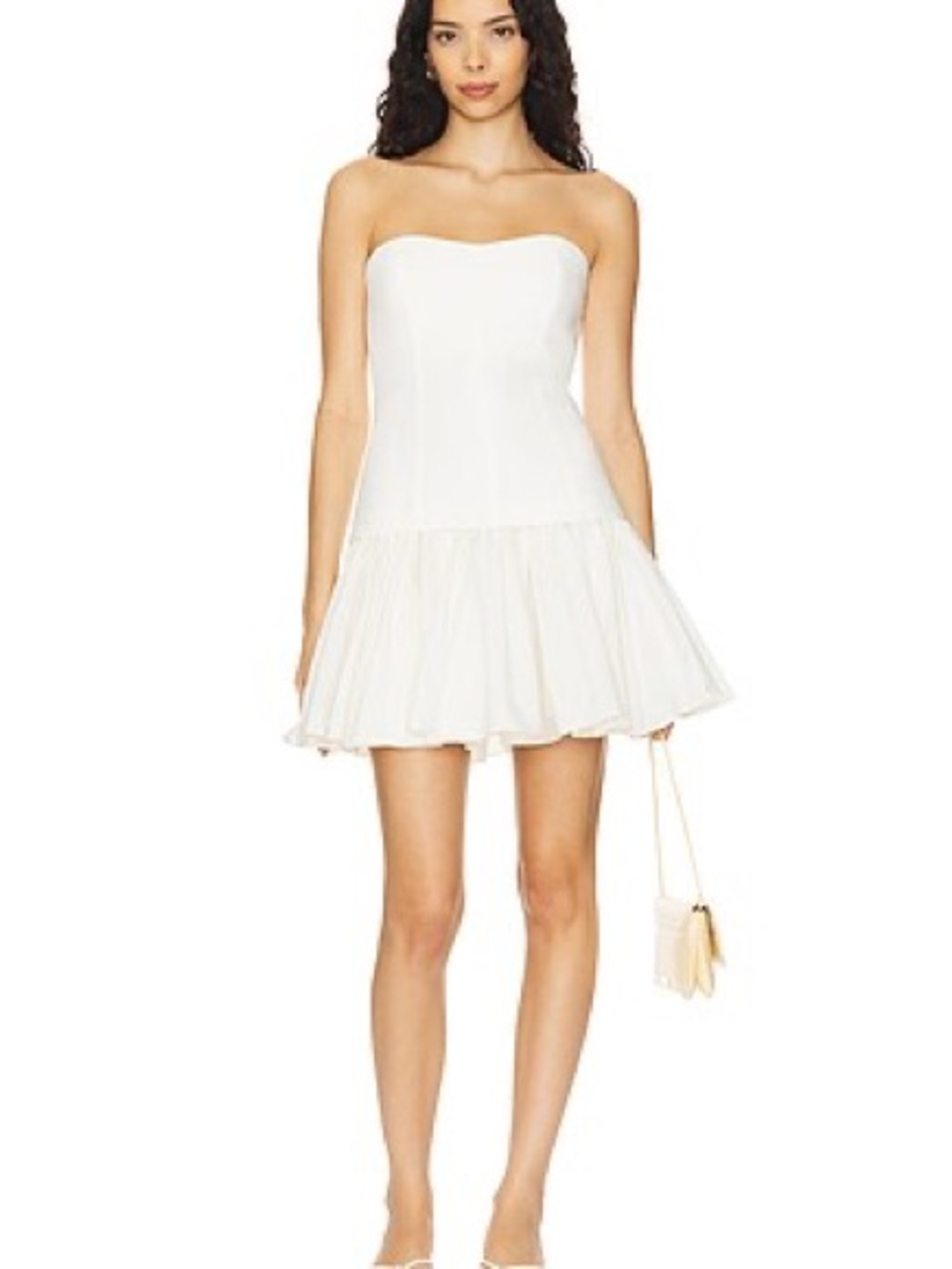 cinq a sept - Amanda Strapless ivory Mini Dress with Flared Ruffled Hem